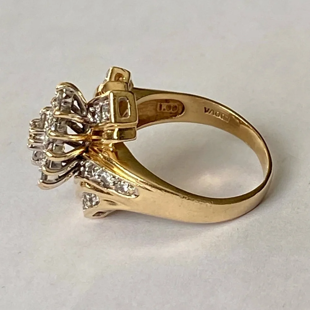 14K Gold 1.00TCW genuine Diamond Marquise Shaped Ribbon Bypass